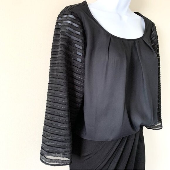 BCBG Women’s Blouse Sheer Striped Sleeve Top 3/4 Length Sleeve Black Size Small - Picture 7 of 11